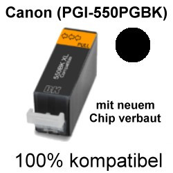 Drucker-Patrone kompatibel Canon (PGI-550 PGBK XL) Black mit Chip Pixma IP 7200 Series IP 7250, IP 8700, IP 8750, IX 6800 Series, IX 6850, MG 5400 Series, MG 5450, MG 5500 Series, MG 5550, MG 5600 Series, MG 5650, MG 5655, MG 6300 Series, MG 6350, MG 6400