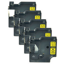 5 x Schriftband kompatible Dymo D1 (45018), Schwarz auf Gelb, 12mm x 7m