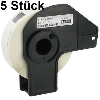 5 x kompatible Mehrzweck-Etiketten Brother (DK-11204), 54mm x 17mm, 400 Etiketten/Rolle, weiss, permanent